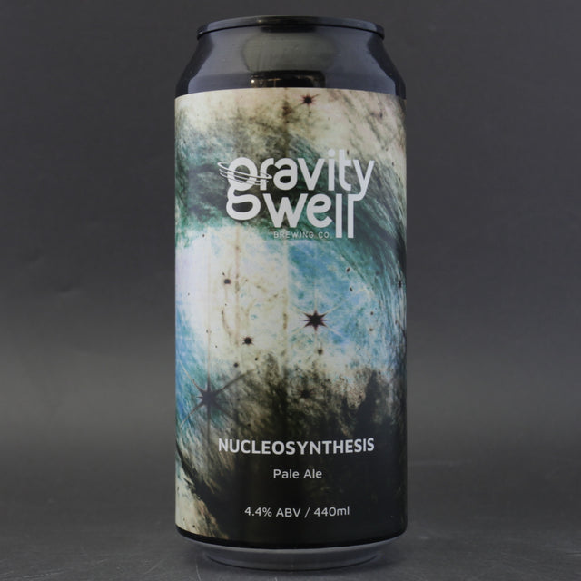 This is a can of Gravity Well - Nucleosynthesis - 4.4% (440ml). It is a Pale Ale craft beer available to buy from Ghost Whale, voted London's best craft beer shop.