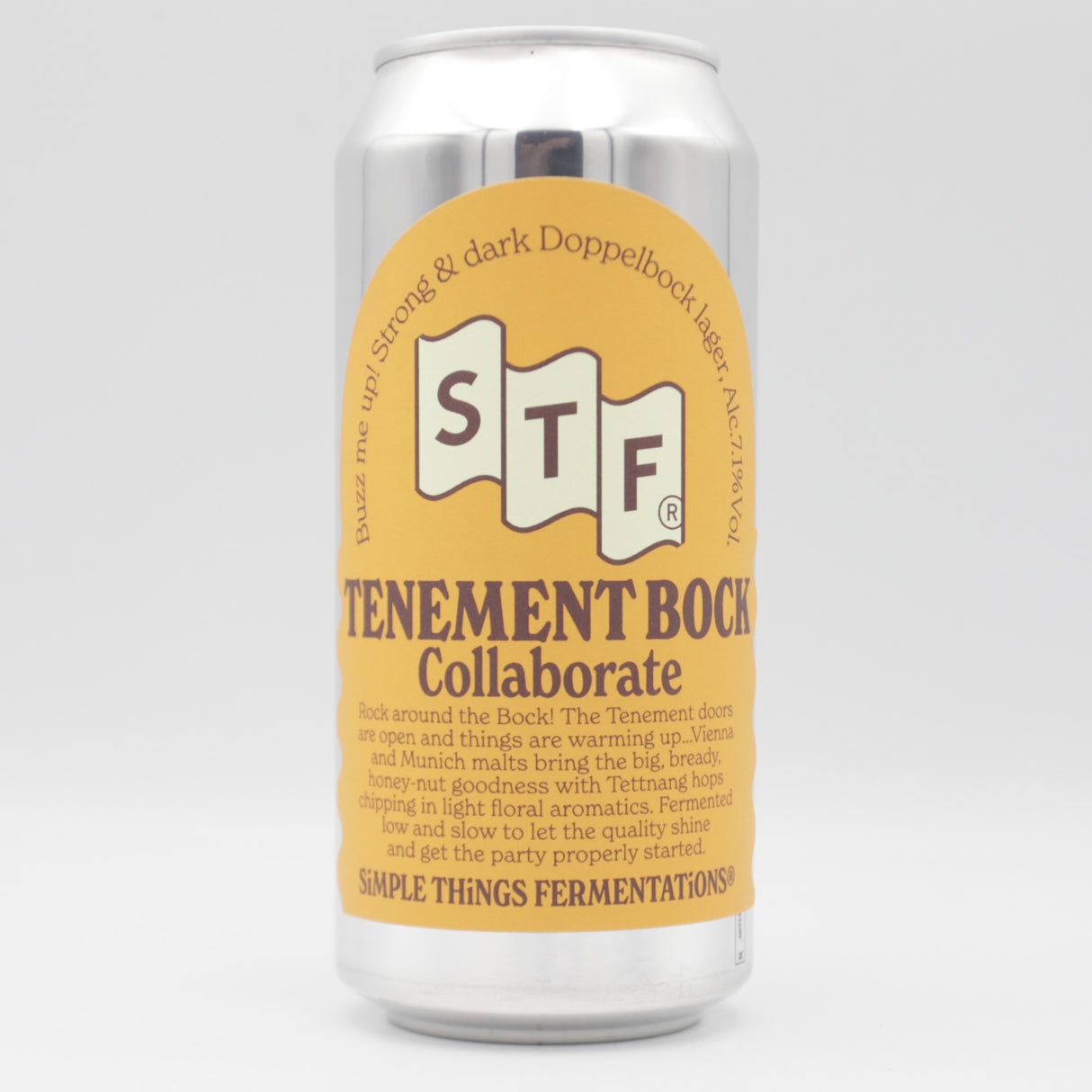 This is a can of Simple Things Fermentations - Tenement Bock - 7.1% (440ml). It is a Lager / Pilsner / Kölsch craft beer available to buy from Ghost Whale, voted London's best craft beer shop.