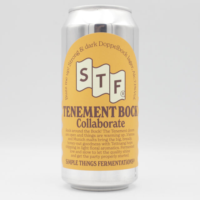 This is a can of Simple Things Fermentations - Tenement Bock - 7.1% (440ml). It is a Lager / Pilsner / Kölsch craft beer available to buy from Ghost Whale, voted London's best craft beer shop.