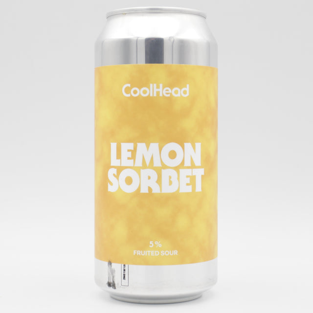 This is a can of Coolhead Brew - Lemon Sorbet - 5% (440ml). It is a Sour craft beer available to buy from Ghost Whale, voted London's best craft beer shop.