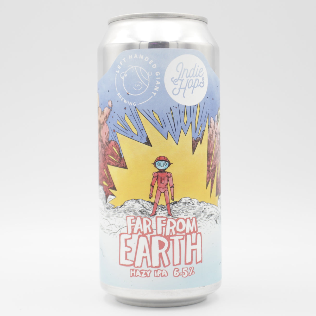 This is a can of Left Handed Giant - Far From Earth - 6.5% (440ml). It is a IPA craft beer available to buy from Ghost Whale, voted London's best craft beer shop.