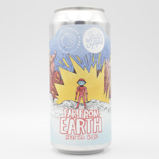 This is a can of Left Handed Giant - Far From Earth - 6.5% (440ml). It is a IPA craft beer available to buy from Ghost Whale, voted London's best craft beer shop.