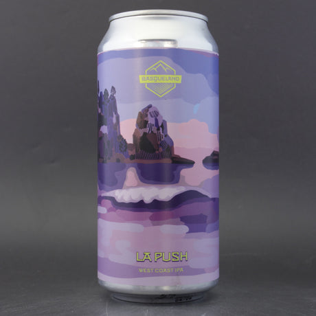 This is a can of Basqueland - La Push - 6.8% (440ml). It is a IPA craft beer available to buy from Ghost Whale, voted London's best craft beer shop.