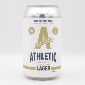 This is a can of Athletic - Lager - 0% (355ml). It is a Lager / Pilsner / Kölsch craft beer available to buy from Ghost Whale, voted London's best craft beer shop.