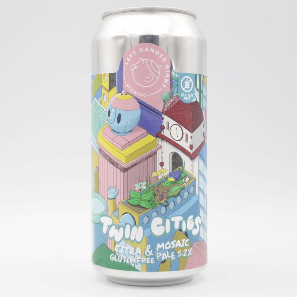 This is a can of Left Handed Giant - Twin Cities: Citra & Mosaic - 5.2% (440ml). It is a Pale Ale craft beer available to buy from Ghost Whale, voted London's best craft beer shop.
