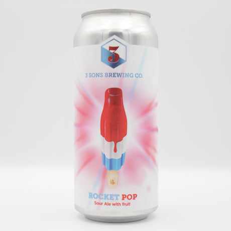 This is a can of 3 Sons - Rocket Pop - 8% (473ml). It is a Sour craft beer available to buy from Ghost Whale, voted London's best craft beer shop.
