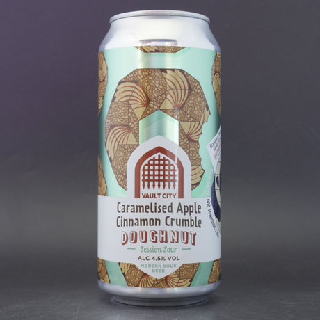 This is a can of Vault City - Caramelised Apple Cinnamon Crumble Doughnut - 4.5% (440ml). It is a Sour craft beer available to buy from Ghost Whale, voted London's best craft beer shop.