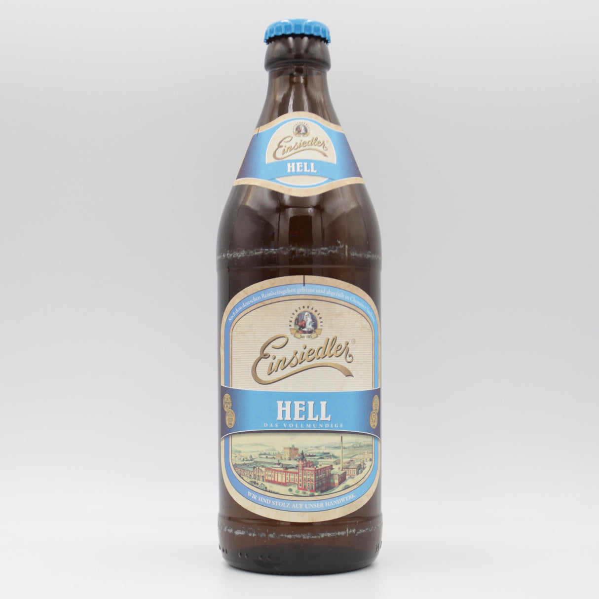 This is a bottle of Einsiedler - Hell - 5.2% (500ml). It is a Lager / Pilsner / Kölsch craft beer available to buy from Ghost Whale, voted London's best craft beer shop.