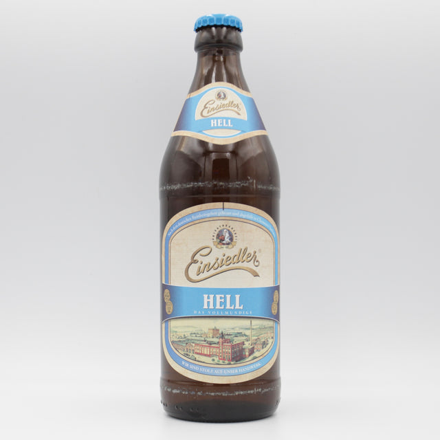 This is a bottle of Einsiedler - Hell - 5.2% (500ml). It is a Lager / Pilsner / Kölsch craft beer available to buy from Ghost Whale, voted London's best craft beer shop.