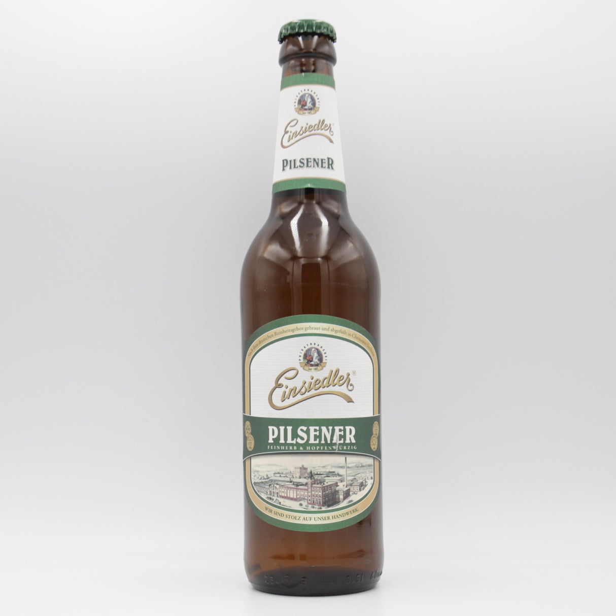 This is a bottle of Einsiedler - Pilsener - 4.9% (500ml). It is a Lager / Pilsner / Kölsch craft beer available to buy from Ghost Whale, voted London's best craft beer shop.