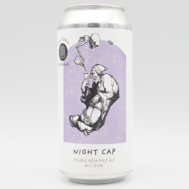 This is a can of Factory Brewing / Left Handed Giant - Night Cap - 8% (440ml). It is a Double IPA craft beer available to buy from Ghost Whale, voted London's best craft beer shop.