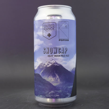 This is a can of Outer Range / Popihn - Snowcap - 6.7% (440ml). It is a IPA craft beer available to buy from Ghost Whale, voted London's best craft beer shop.