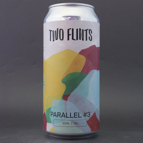 This is a can of Two Flints - Parallels #3 - 8% (440ml). It is a Double IPA craft beer available to buy from Ghost Whale, voted London's best craft beer shop.