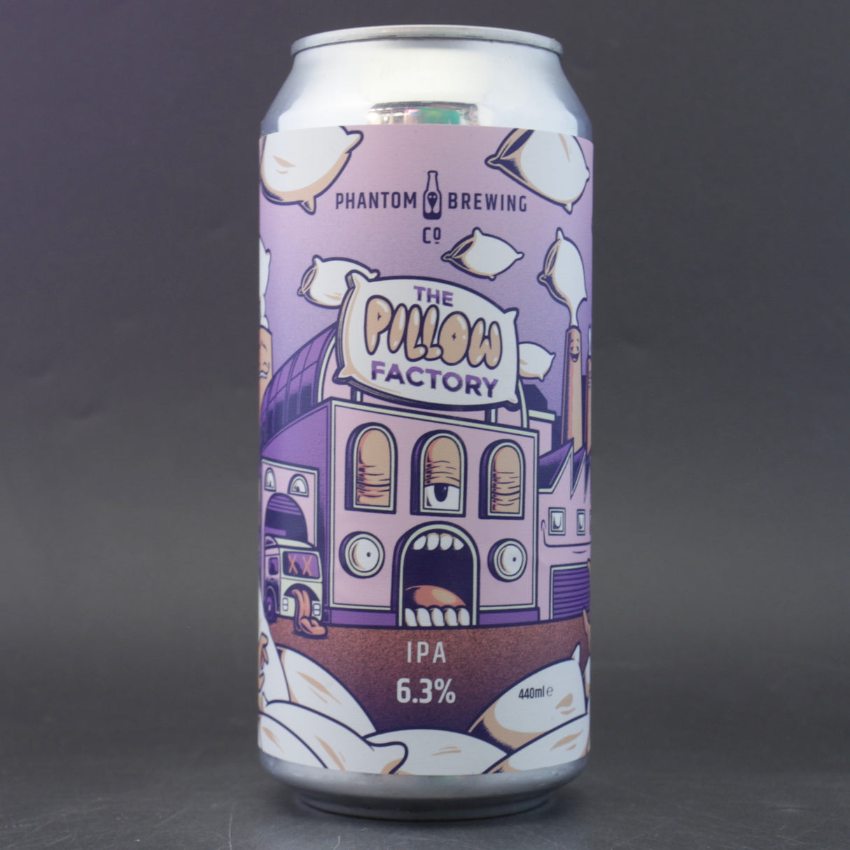 This is a can of Phantom Brewing Co - The Pillow Factory - 6.3% (440ml). It is a IPA craft beer available to buy from Ghost Whale, voted London's best craft beer shop.