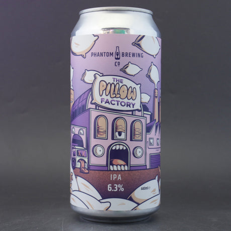 This is a can of Phantom Brewing Co - The Pillow Factory - 6.3% (440ml). It is a IPA craft beer available to buy from Ghost Whale, voted London's best craft beer shop.