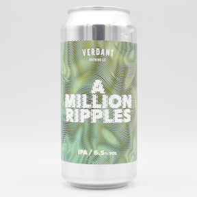 This is a can of Verdant - A Million Ripples - 6.5% (440ml). It is a IPA craft beer available to buy from Ghost Whale, voted London's best craft beer shop.