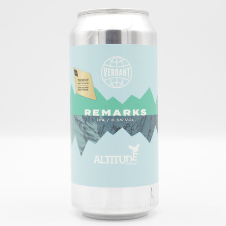 This is a can of Verdant - Remarks - 6.5% (440ml). It is a IPA craft beer available to buy from Ghost Whale, voted London's best craft beer shop.