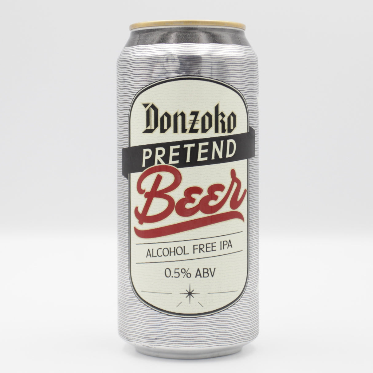 This is a can of Donzoko - Pretend Beer - 0.5% (440ml). It is a IPA craft beer available to buy from Ghost Whale, voted London's best craft beer shop.
