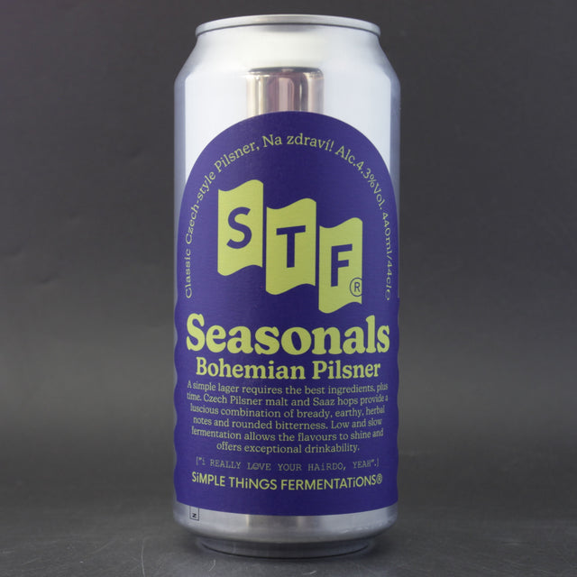 This is a can of Simple Things Fermentations - Bohemian Pilsner - 4.3% (440ml). It is a Lager / Pilsner / Kölsch craft beer available to buy from Ghost Whale, voted London's best craft beer shop.