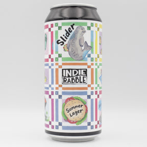This is a can of Indie Rabble - Slider - 3.4% (440ml). It is a Lager / Pilsner / Kölsch craft beer available to buy from Ghost Whale, voted London's best craft beer shop.