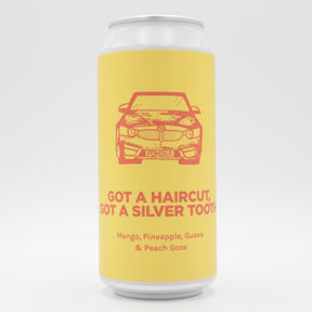 This is a can of Pomona Island - Got A Haircut, Got A Silver Tooth - 5% (440ml). It is a Sour craft beer available to buy from Ghost Whale, voted London's best craft beer shop.