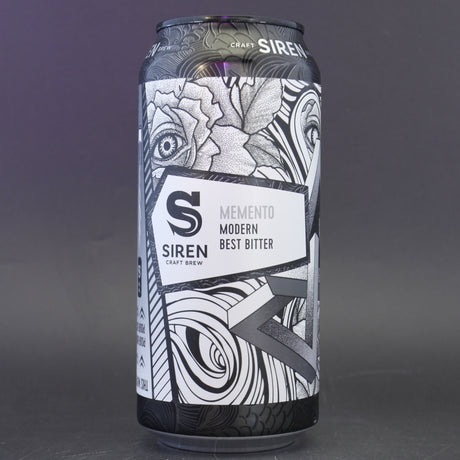 This is a can of Siren - Memento - 3.8% (440ml). It is a Traditional English Ale craft beer available to buy from Ghost Whale, voted London's best craft beer shop.