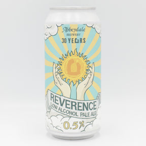 This is a can of Abbeydale - Reverence - 0.5% (440ml). It is a Pale Ale craft beer available to buy from Ghost Whale, voted London's best craft beer shop.