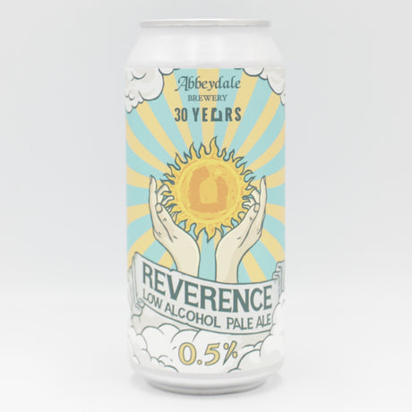 This is a can of Abbeydale - Reverence - 0.5% (440ml). It is a Pale Ale craft beer available to buy from Ghost Whale, voted London's best craft beer shop.