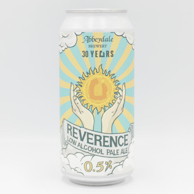 This is a can of Abbeydale - Reverence - 0.5% (440ml). It is a Pale Ale craft beer available to buy from Ghost Whale, voted London's best craft beer shop.