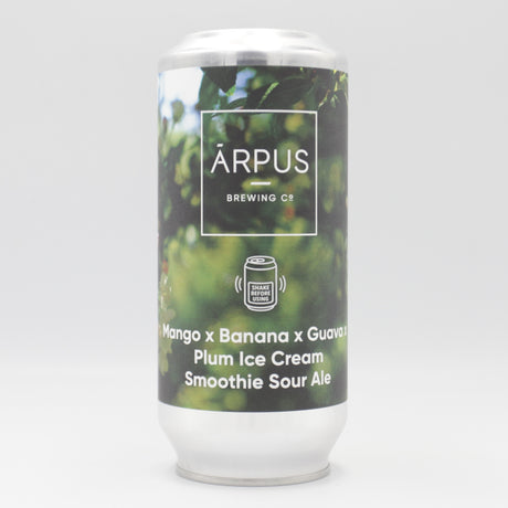 This is a can of Arpus Brewing Co - Mango x Banana x Guava x Plum Ice Cream Smoothie Sour Ale - 4.5% (440ml). It is a Sour craft beer available to buy from Ghost Whale, voted London's best craft beer shop.