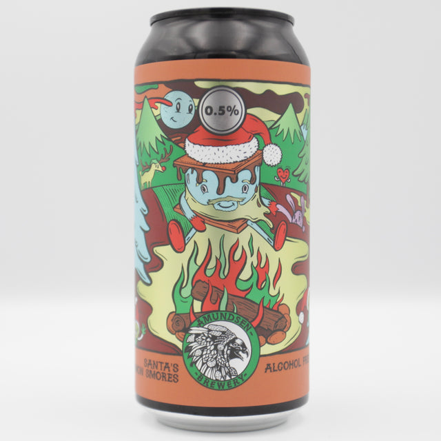 This is a can of Amundsen - Santa's Cinnamon Smores - 0.5% (440ml). It is a Stout / Porter craft beer available to buy from Ghost Whale, voted London's best craft beer shop.