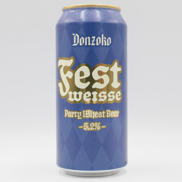 This is a can of Donzoko - Fest Weisse - 5.2% (440ml). It is a Wit / Wheat craft beer available to buy from Ghost Whale, voted London's best craft beer shop.