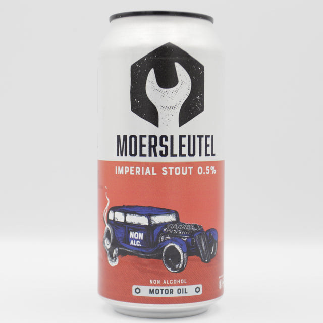 This is a can of Moersleutel - Motor Oil: Non Alcoholic - 0.5% (440ml). It is a Imperial Stout / Porter craft beer available to buy from Ghost Whale, voted London's best craft beer shop.
