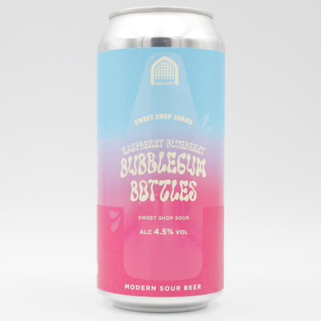 This is a can of Vault City - Raspberry Blueberry Bubblegum Bottles - 4.5% (440ml). It is a Sour craft beer available to buy from Ghost Whale, voted London's best craft beer shop.