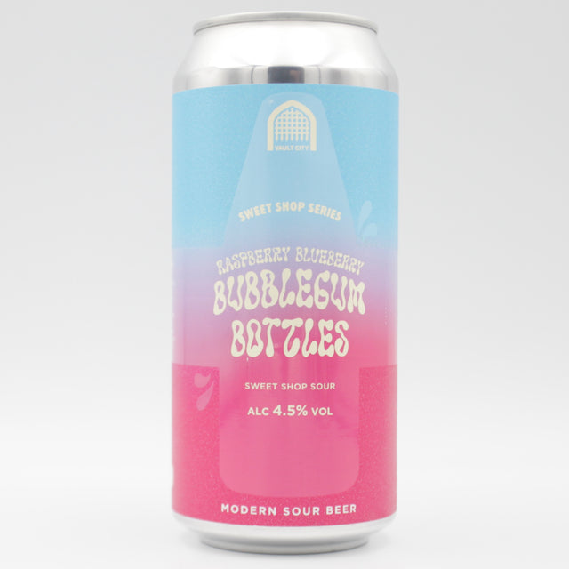 This is a can of Vault City - Raspberry Blueberry Bubblegum Bottles - 4.5% (440ml). It is a Sour craft beer available to buy from Ghost Whale, voted London's best craft beer shop.