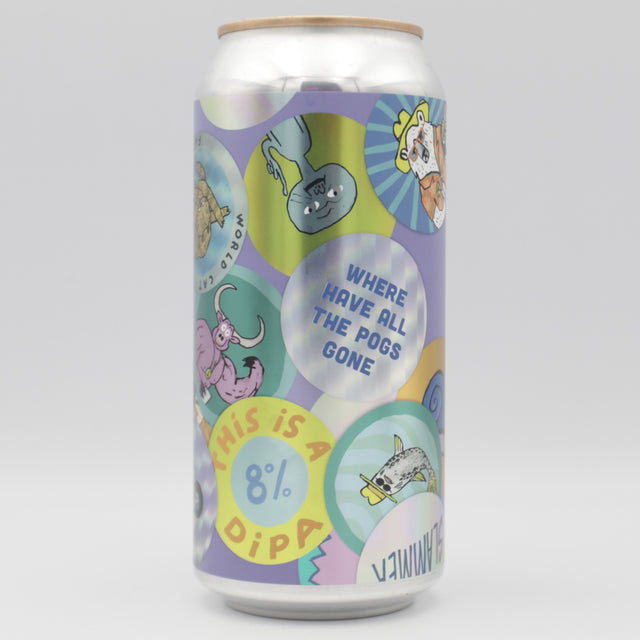 This is a can of Pretty Decent - Where Have All The Pogs Gone? - 8% (440ml). It is a Double IPA craft beer available to buy from Ghost Whale, voted London's best craft beer shop.