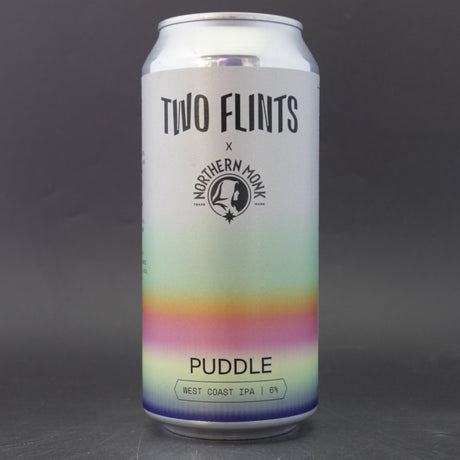 This is a can of Two Flints / Northern Monk - Puddle - 6% (440ml). It is a IPA craft beer available to buy from Ghost Whale, voted London's best craft beer shop.
