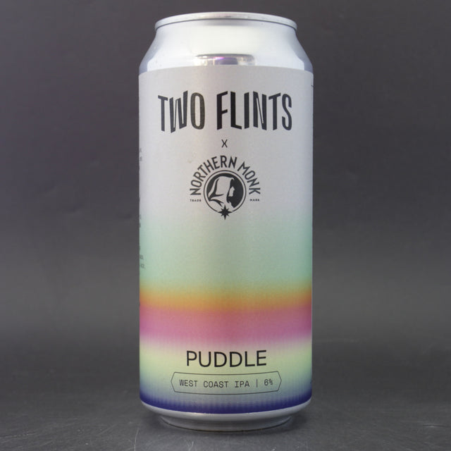 This is a can of Two Flints / Northern Monk - Puddle - 6% (440ml). It is a IPA craft beer available to buy from Ghost Whale, voted London's best craft beer shop.
