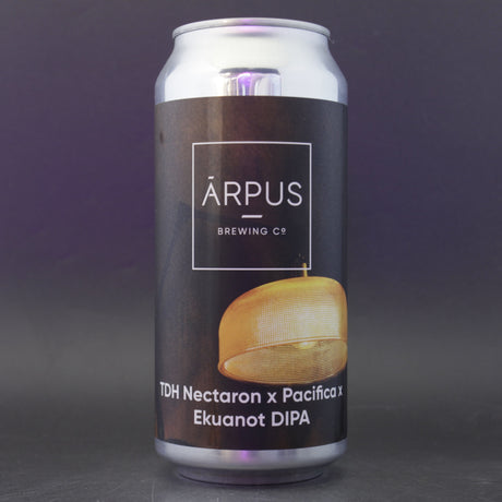 This is a can of Arpus Brewing Co - TDH Nectaron x Pacifica x Ekuanot DIPA - 8% (440ml). It is a Double IPA craft beer available to buy from Ghost Whale, voted London's best craft beer shop.