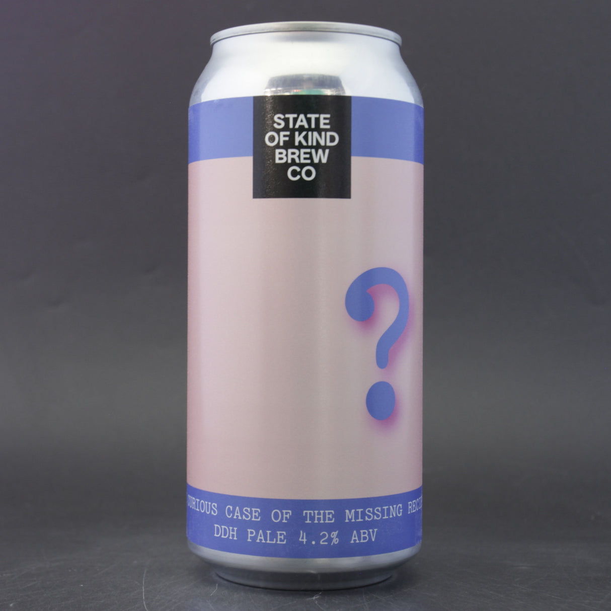This is a can of State Of Kind - The Curious Case Of The Missing Recipes - 4.2% (440ml). It is a Pale Ale craft beer available to buy from Ghost Whale, voted London's best craft beer shop.