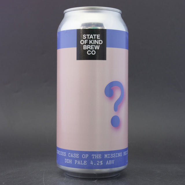 This is a can of State Of Kind - The Curious Case Of The Missing Recipes - 4.2% (440ml). It is a Pale Ale craft beer available to buy from Ghost Whale, voted London's best craft beer shop.