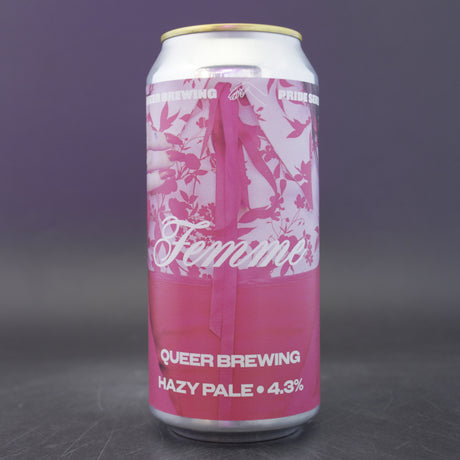 This is a can of Queer Brewing - Femme - 4.3% (440ml). It is a Pale Ale craft beer available to buy from Ghost Whale, voted London's best craft beer shop.