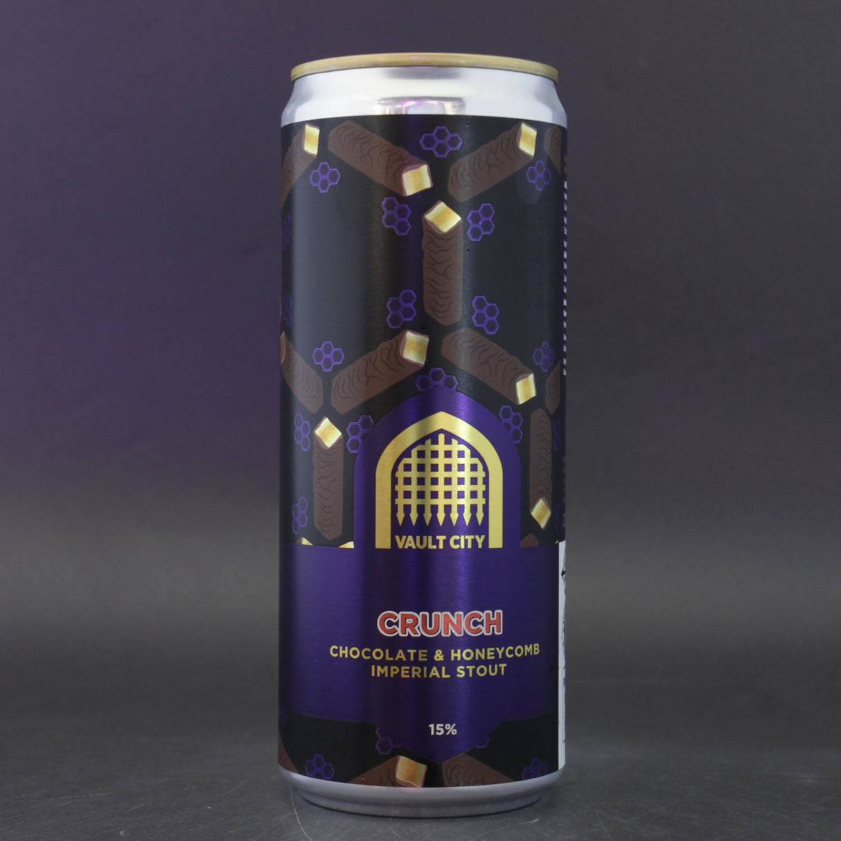 This is a can of Vault City - Crunch: Chocolate & Honeycomb - 15% (330ml). It is a Imperial Stout / Porter craft beer available to buy from Ghost Whale, voted London's best craft beer shop.