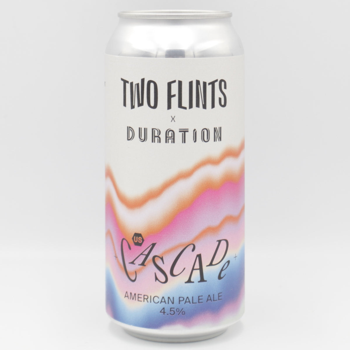 This is a can of Two Flints / Duration - US Cascade - 4.5% (440ml). It is a Pale Ale craft beer available to buy from Ghost Whale, voted London's best craft beer shop.