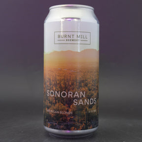 This is a can of Burnt Mill - Sonoran Sands - 4.4% (440ml). It is a Blonde / Golden Ale craft beer available to buy from Ghost Whale, voted London's best craft beer shop.