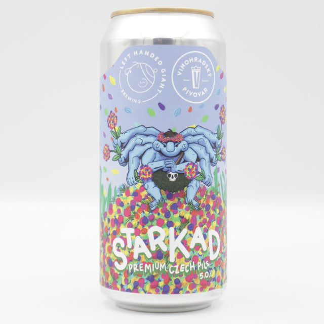 This is a can of Left Handed Giant / Vinohradsky Pivovar - Starked - 5% (440ml). It is a Lager / Pilsner / Kölsch craft beer available to buy from Ghost Whale, voted London's best craft beer shop.