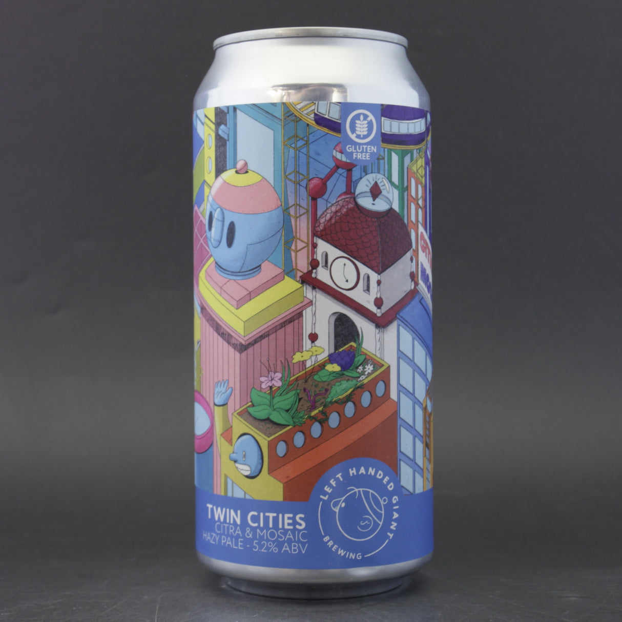 This is a can of Left Handed Giant - Twin Cities: Citra & Mosaic - 5.2% (440ml). It is a Pale Ale craft beer available to buy from Ghost Whale, voted London's best craft beer shop.