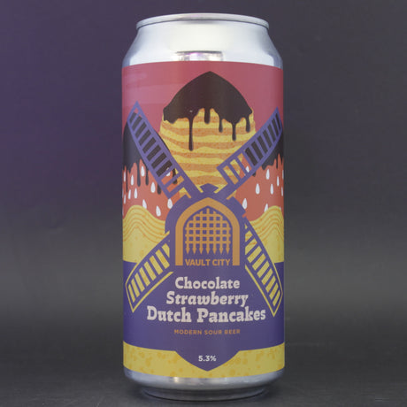 This is a can of Vault City - Chocolate Strawberry Dutch Pancakes - 5.3% (440ml). It is a Sour craft beer available to buy from Ghost Whale, voted London's best craft beer shop.