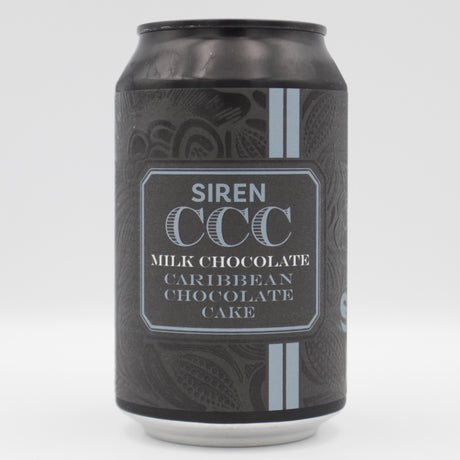 This is a can of Siren - Milk Chocolate Caribbean Chocolate Cake - 7.4% (330ml). It is a Stout / Porter craft beer available to buy from Ghost Whale, voted London's best craft beer shop.
