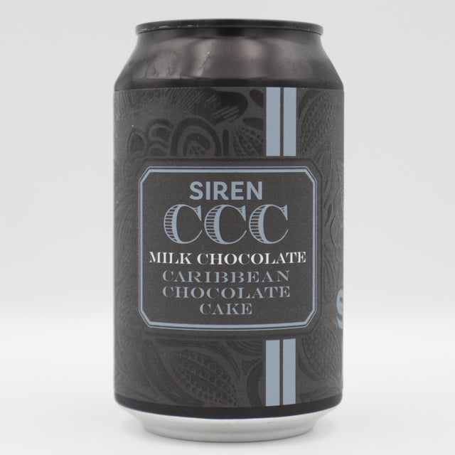 This is a can of Siren - Milk Chocolate Caribbean Chocolate Cake - 7.4% (330ml). It is a Stout / Porter craft beer available to buy from Ghost Whale, voted London's best craft beer shop.